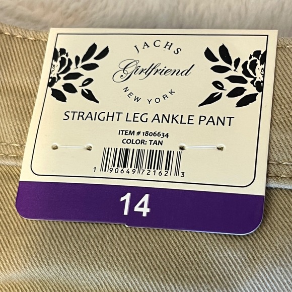 Jachs Girlfriend New York Tan Straight‎ Leg Ankle Pants Size 14 - Picture 3 of 10